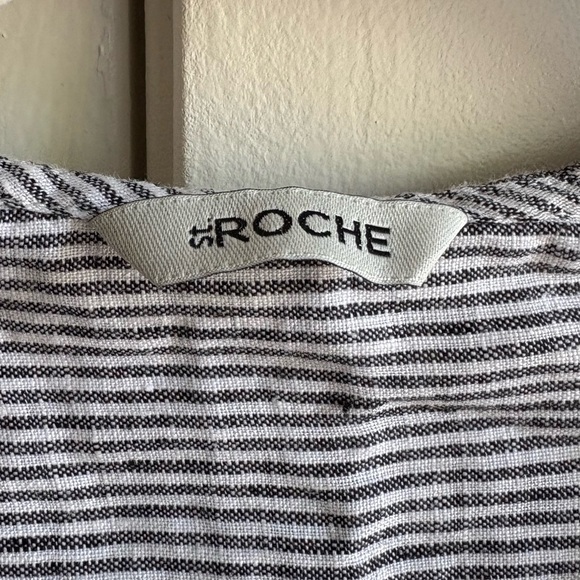 St Roche - Women's Lula Bell Sleeve Linen Stripe Top - Size Small- Black & White - Picture 4 of 5